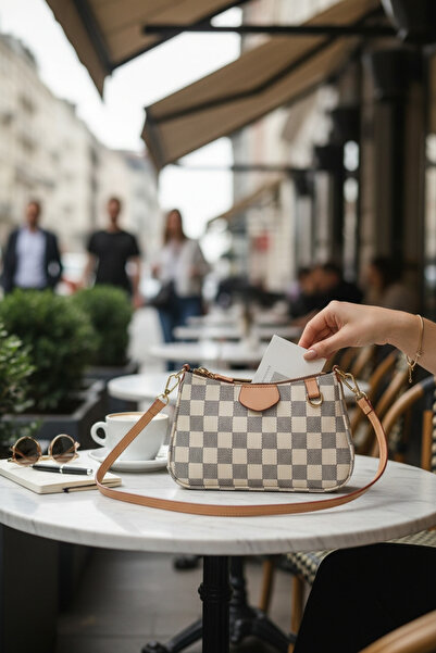 Moda fiesta Women's Beige Checkered Double Strap Mini Shoulder Bag – Stylish ...