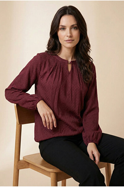 Şiir بلوزة نسائية من كادوما بياقة مطوية وأكمام طويلة مصنوعة من قماش الجاكار ا...