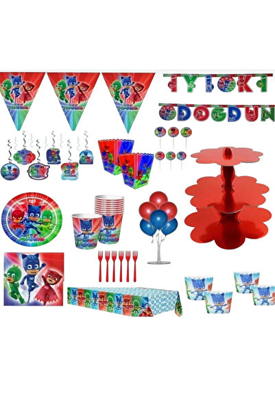 CAVAŞ sun hat Pijamaskeliler 8 Kişilik Lüks Hazır Doğum Günü Seti