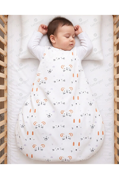 bebegen Unısex Ekru Kedili Kundak Uyku Tulumu