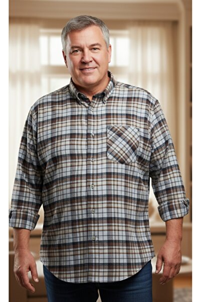 Grand Star 100% Wool Oversized Long Sleeve Classic Winter Men's Shirt with Po...