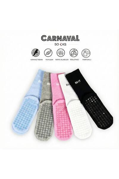 CARNAVAL SOCKS Pilates & Yoga Silikonlu Kazymaz Tabanlı 5'li Kutulu Çorap Seti