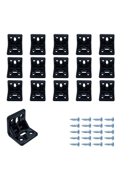 MR.BRACKET 15 ad. Siyah Plastik L Gönye Köşe Bağlantı Aparatı - Mobilya Dolap...