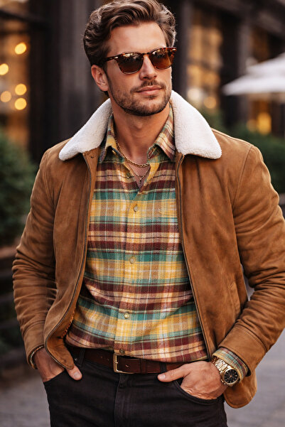 Varetta Erkek Yeşil Oduncu Gömlek Cepli Uzun Kol Kışlık Klasik Kesim Ekose