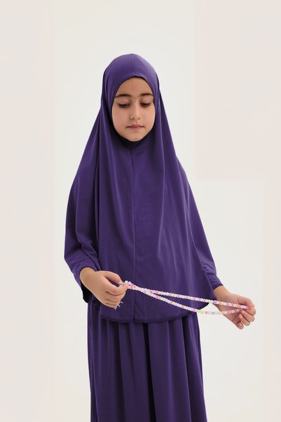 ALLNOORKİDS Islamic Girls' Two-Piece Prayer Set Purple