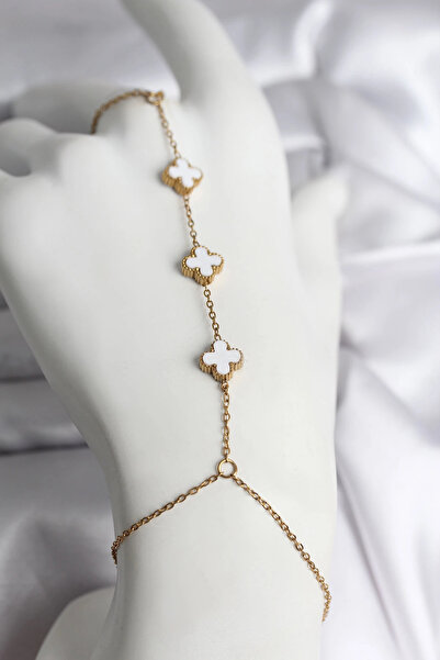 shopwave ساعة نسائية من الفولاذ 316L بلون ذهبي وتصميم البرسيم الأبيض