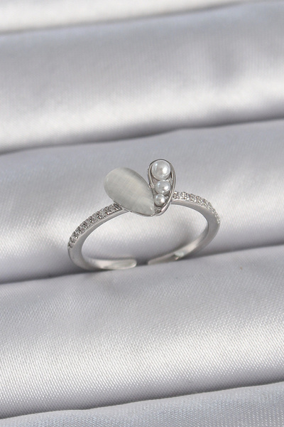 shopwave Rice silver color adjustable zircon stone pearl white enamel heart m...