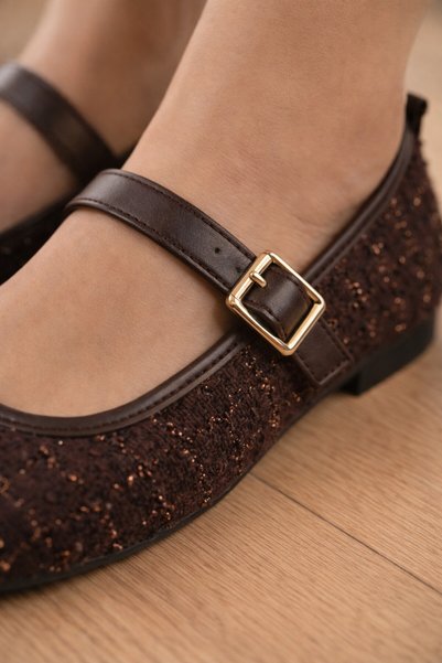 STOCON Tweed Fabric Ballet Flats Stylish Buckled Orthopedic Sole Daily Shoes Office Shoes STC1198