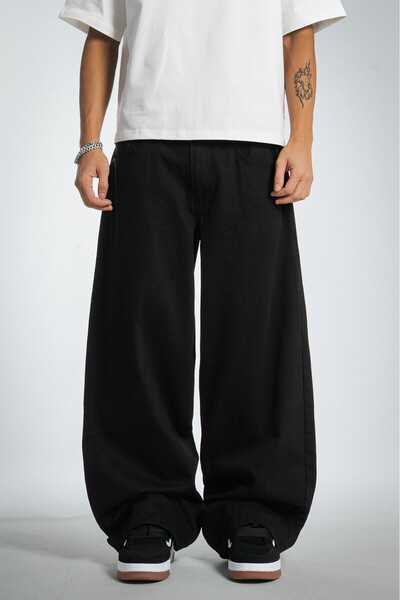 GRJ denim بنطلون جينز رجالي واسع الساق فضفاض للغاية باللون الأسود