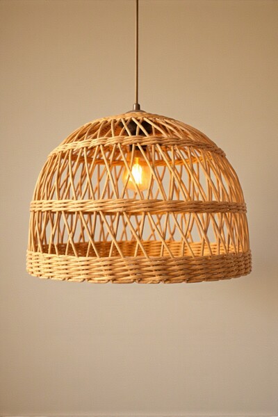 Joujou El Yapımı Rustik Rattan Avize NOVA 40 cm x 35 cm | Doğal Kök Boya Vern...