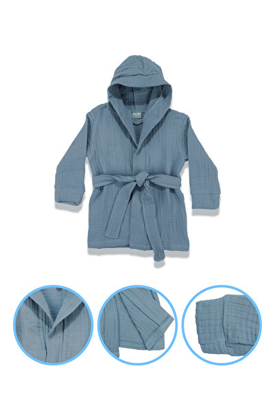 bebegen Baby Boy Four Layer Muslin Blue Bathrobe