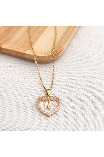 Siya Silver Zirkon Taşlı Kalpli Harfli Kolye - Hediye Kutulu