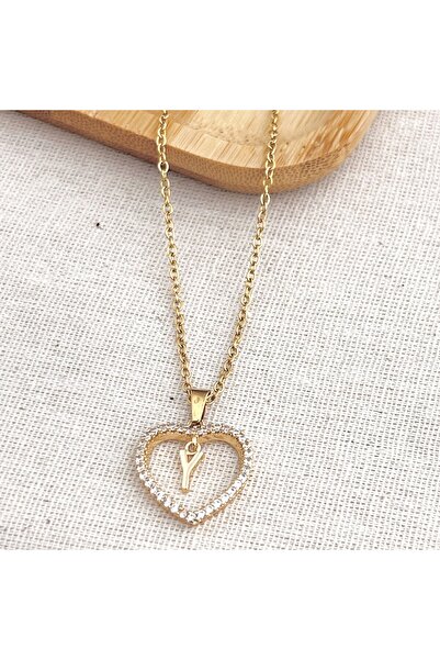 Siya Silver Zirkon Taşlı Kalpli Harfli Kolye - Hediye Kutulu