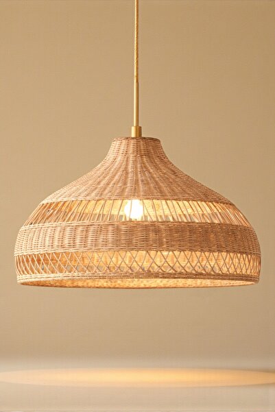 Joujou El Yapımı Rustik Rattan Avize AURA 45 Cm Çap | Doğal Kök Boya Vernikli...