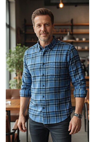 ARMA STİL %100 YÜNLÜ UZUN KOLLU CEPLİ KIŞLIK KLASİK ERKEK GÖMLEK