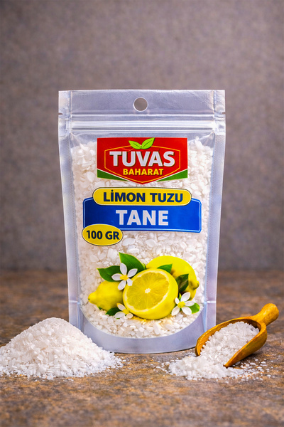 TUVAS BAHARAT Limon Tuzu İri 100 Gram (Sitrik Asit) 100% Saf | Gıda Tipi, Çok...