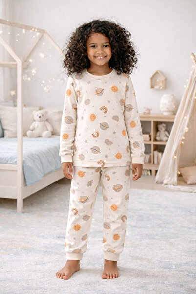 Katia&Bony Детски пижамен комплект с шарки Planet, екрю