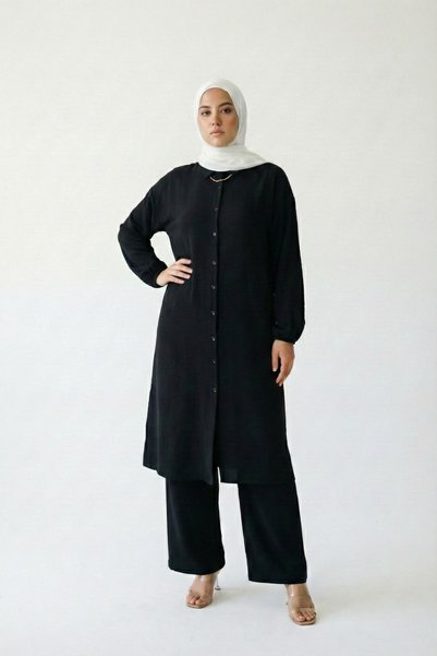 şuranur Tunic Shirt Collar Suit Suitable for Hijab Full Length Buttoned 2XL 6XL