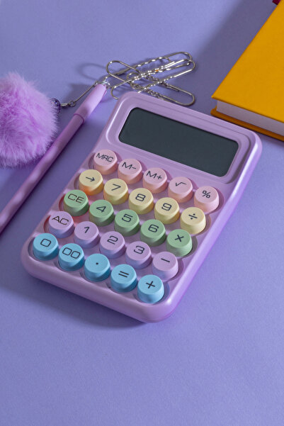 Comprox MOR Pinterest Renkli Hesap Makinesi |12 Haneli Yuvarlak Tuşlu Şirin H...