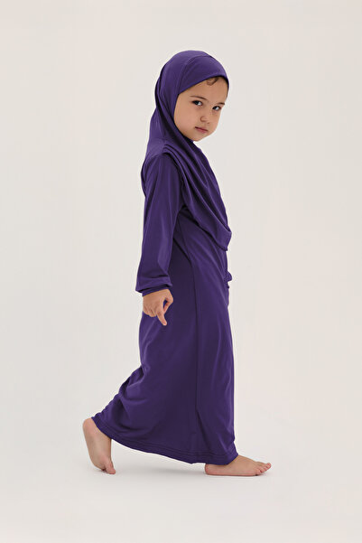 ALLNOORKİDS İslami Tek Parça Kız Çocuk Namaz Elbisesi Mor