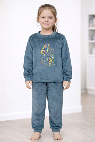 mışıl mışıl kids Zimski mekani Somot leptir Sa deznom set pidžama za devojčice