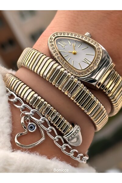 Bonicce Özel Hediyelik Kutuda Retro Model,yılan Model ,gümüş Renk Şık Kadın K...