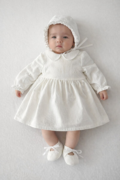 Nolis Rochie albă de botez cu guler 100% bumbac