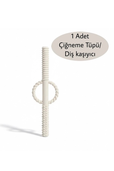 Moory Krem Rengi İki Elle Rahat Kavranabilir Bebek Diş Kaşıyıcı-Çiğneme Tüpü-...