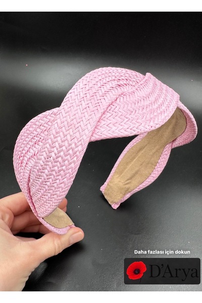 Darya Dd341 Pink Straw Weave Knot Detailed Handmade Hair Crown