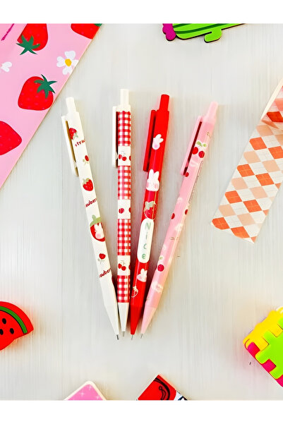 ÖZ OFİS Strawberry Çilek 0.7 Uçlu Kalem Seti 4'lü Set
