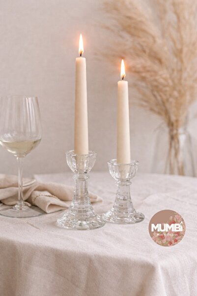 mumbi Şamdan Mum 2’li Beyaz Boyamaya Uygun Doğal Soya Wax Konik Mum