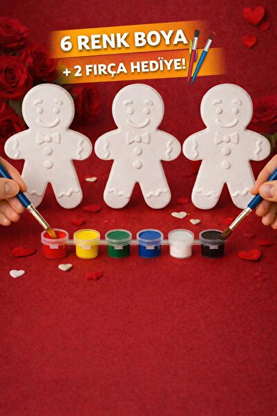 PRİNTELLA 3'lü Kurabiye Adam Boyama Seti + 6 Renk Boya & 3 Fırça | Eğlenceli ...