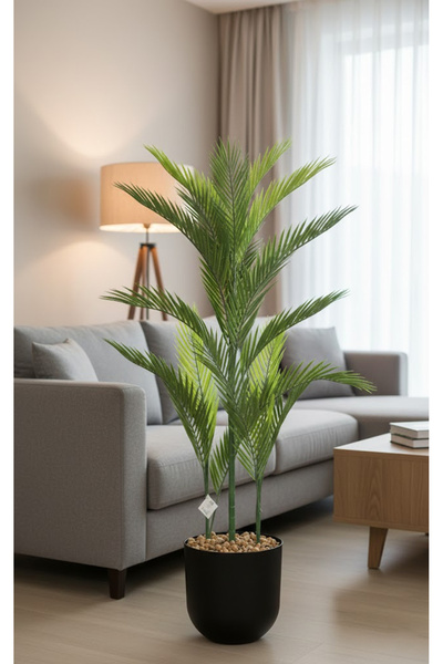 co arma شجرة نخل أريكا صناعي (3 أفرع) بمركن بلاستيك دائري بارتفاع 115 سم