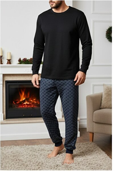 Pi Giyim Ανδρικές χειμερινές πιτζάμες με ριχτάρια άνετα μαλακά και χοντρά εσώ...