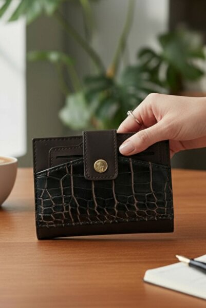 Classbag Crocodile Patterned Brown Square Women's Wallet with Contactless Car...