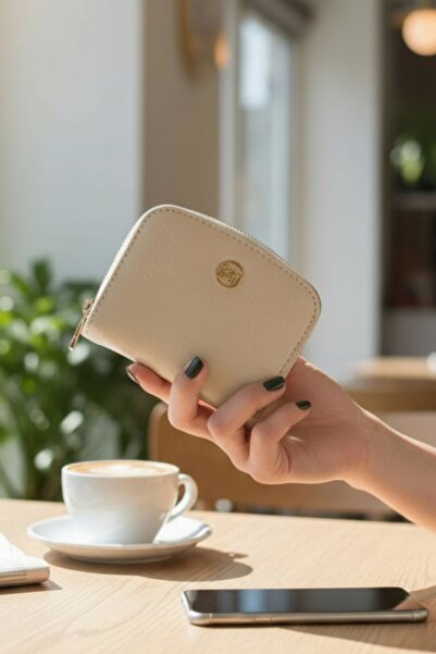 Classbag Kare Fermuarlı Krem Renk İki Bölmeli-Kartlıklı Kadın Cüzdan