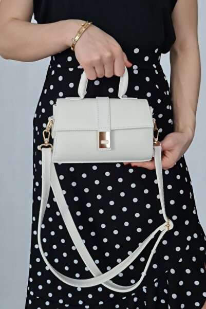 Classbag Luna bela minimalna ženska torba za ruku i rame sa zlatnom kopčom