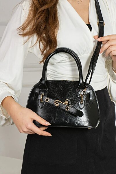 Classbag Κομψή μίνι μαύρη γυναικεία τσάντα χειρός και ώμου με διπλή λαβή και ...