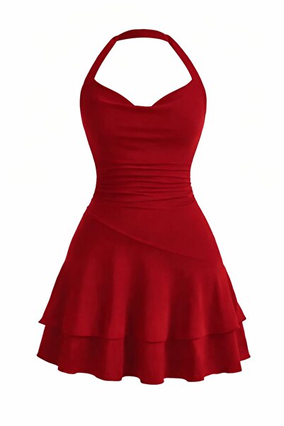 MYCPARL Boyundan Askılı Esnek Kumaş Mini Elbise