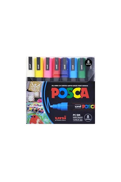 Uni Posca مجموعة أقلام يوني بوستر ماركر بوسكا PC-5M/BC SC، ألوان أساسية، 8 قطع