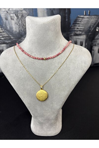 Tasarım Rodokrozit Doğal Taş ve 14 ayar Altın Toplu Choker Kolye