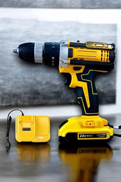 shopwave Çift Bataryalı Metal Dişli Darbeli Şarjlı Matkap Seti 24W Güç ve 24 ...