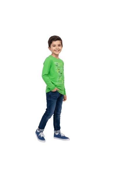 nk kids Erkek Çocuk Goal Baskılı Yeşil Sweatshirt %100 Pamuk Rahat Regular Fit