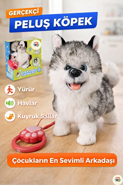 kosetoys Tasmalı Husky Yürüyen Havlayan ve Kuyruk Sallayan Peluş Sevimli Köpe...
