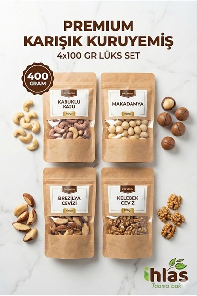 İhlas Premium Karışık Kuruyemiş 400 Gr - Kabuklu Kaju Makadamya Brezilya Kele...