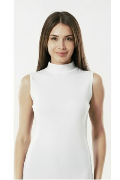 Bambu Kadın Beyaz Bamboo Sıfır Kol Balıkçı Yaka Basic Atlet 709