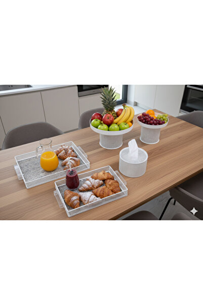 Generic طقم استاند حامل كيك وحلويات +طقم صواني تقديم +حامل علبة مناديل بتصميم...