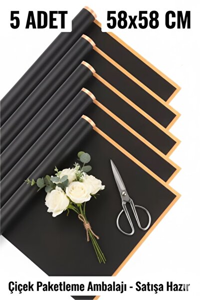 serap çiçekçilik 5 Adet Siyah Gold Çizgili Paketleme Ambalajı Çiçek Paketleme