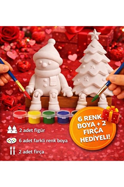 PRİNTELLA Kış Temalı 2’li Boyama Seti – Kardan Adam ve Çam Ağacı Dekoratif Ho...