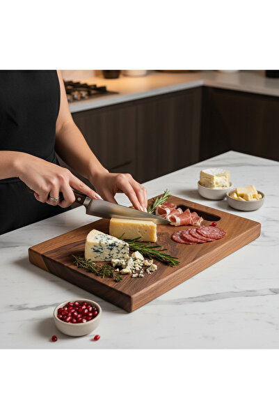 qarqa لوح تقديم وتقطيع مصنوع يدويًا من خشب الجوز الطبيعي ''إلدورادو'' - 38x25 سم